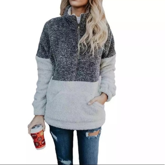 Two Tone Fleece Pullover Sherpa Quarterzip - Picture 2 of 7